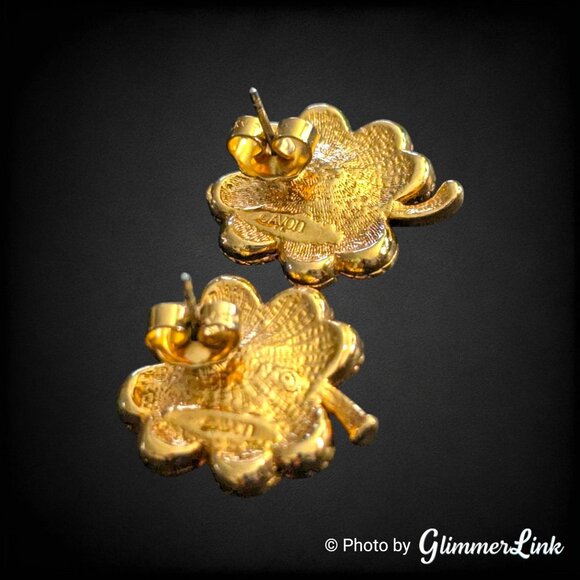 Vintage Avon Lucky Clover Earrings – Green Enamel Four Leaf Shamrock, 1990s - Picture 4 of 6